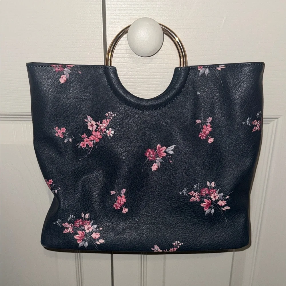 LC Lauren Conrad Navy Floral Tote with Gold Ring Handles - Picture 1 of 4